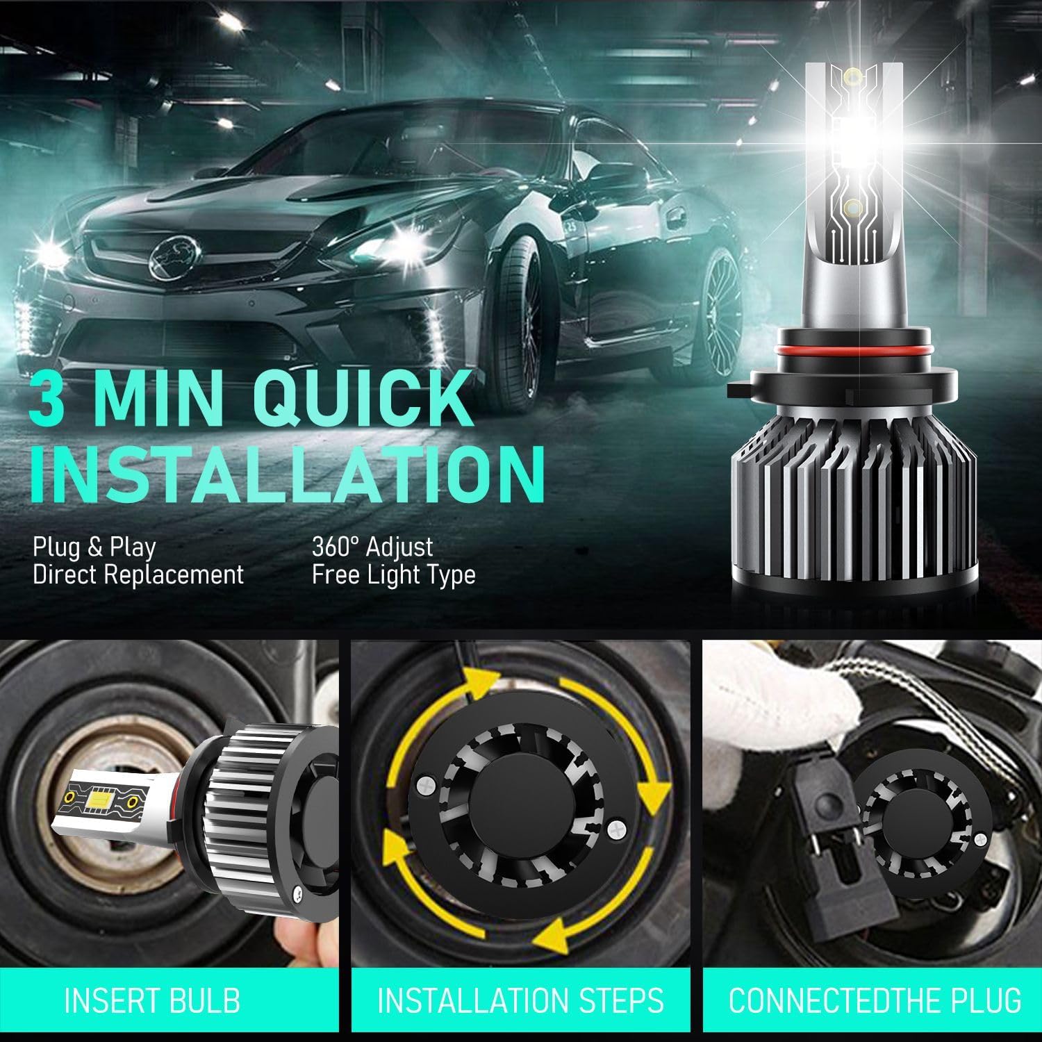 

Совместимо для Toyota Highlander 2014-2018 9005 H11 Лампы дальнего/ближнего света H11 Противотуманные фары, 600% Яркость 6500K Белый с охлаждающим вентилятором, Подключи и играй, For Highlander 2014-2018 белый