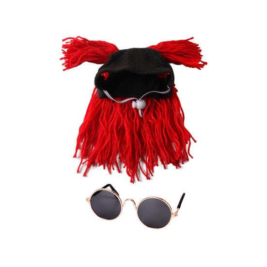 

Pet Costume Accessories Set Funny Hat & Glasses Adjustable Headband Novelty Sunglasses красный