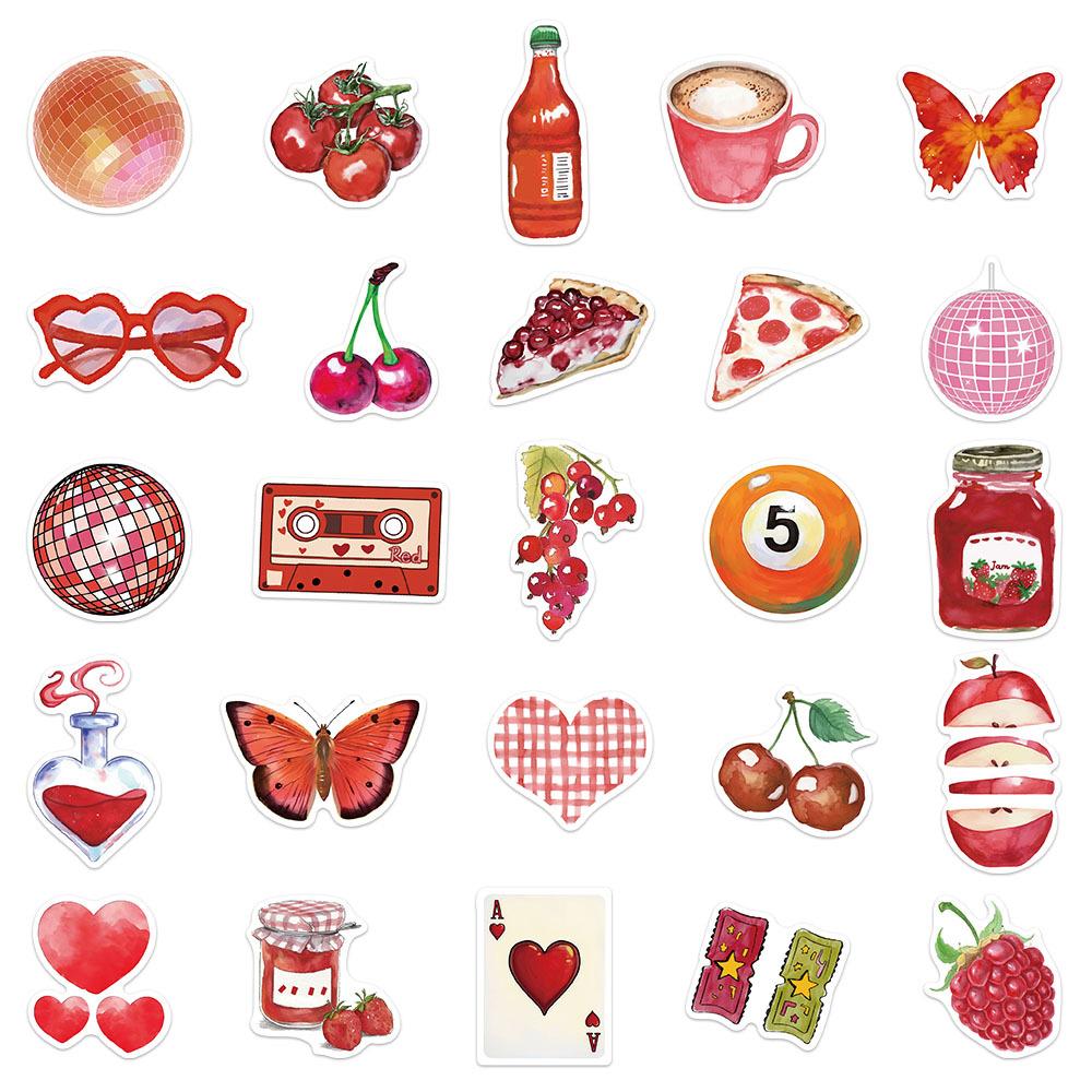 10/30/50pcs Cherry Red Ins Style Cartoon Stickers Downtown Y2K Girl Graffiti Sticker Guitar Water Bottle Phone Decals Decoration