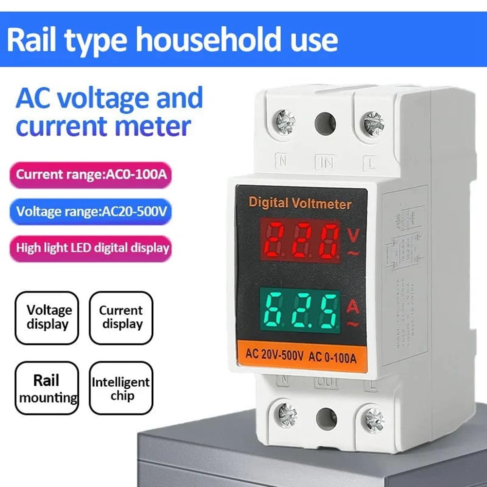 Alliteqwe Dual Display Combination Rail Type Single Phase Digital Meter, Digital DIN Rail Power Meter, AC Voltmeter, Ammeter, Energy Meter