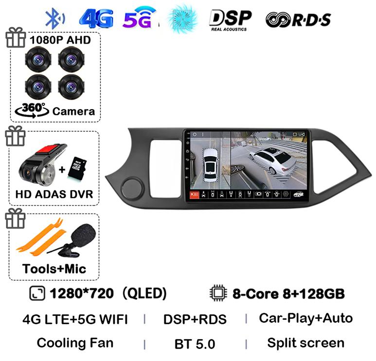Android 14 Carplay Auto For KIA PICANTO Morning 2011 2012 2013 2014 2015 2016 Multimedia Car Radio Navigation Player WIFI+4G DSP