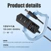 15V 1A~1.5A Adapter Charger Charging Cable Cord For Peak 450A 500A 600A 800A 1000A Auto Battery Booster Jump Starter, Compatible