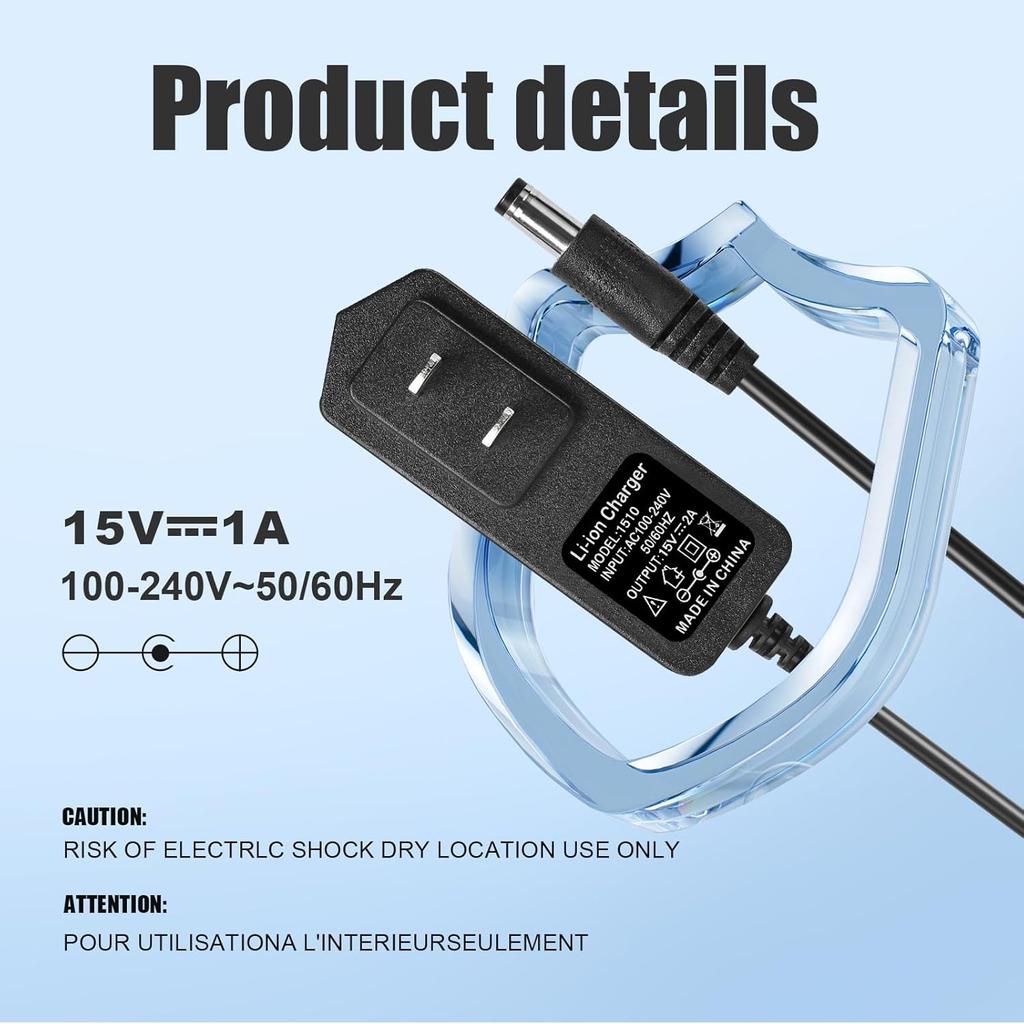 15V 1A~1.5A Adapter Charger Charging Cable Cord For Peak 450A 500A 600A 800A 1000A Auto Battery Booster Jump Starter, Compatible