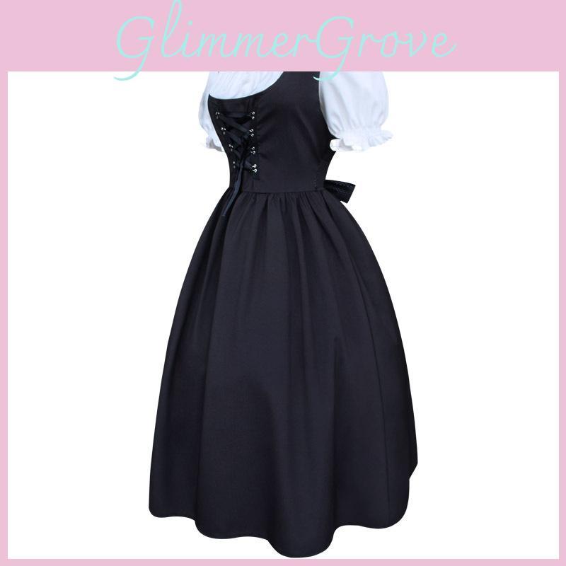 Style Retro Medieval Drawstring High Waisted Bow Dress Stage Outfit Performance