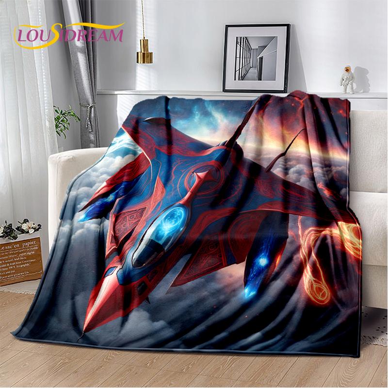3D Space Spitfire Aircraft  Air Force Jet Fighter Cartoon Blanket,Soft Throw Blanket for Home Bedroom Bed Sofa Cover Child Gift