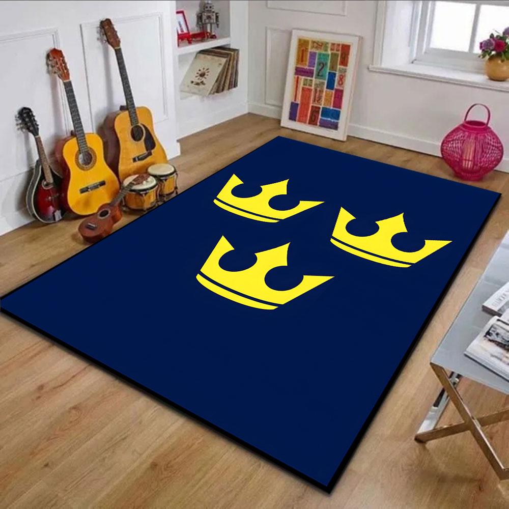 "Blue Carpet with Three Yellow Crowns" Patterned carpet, non slip mat suitable for living room and bedroom sofas