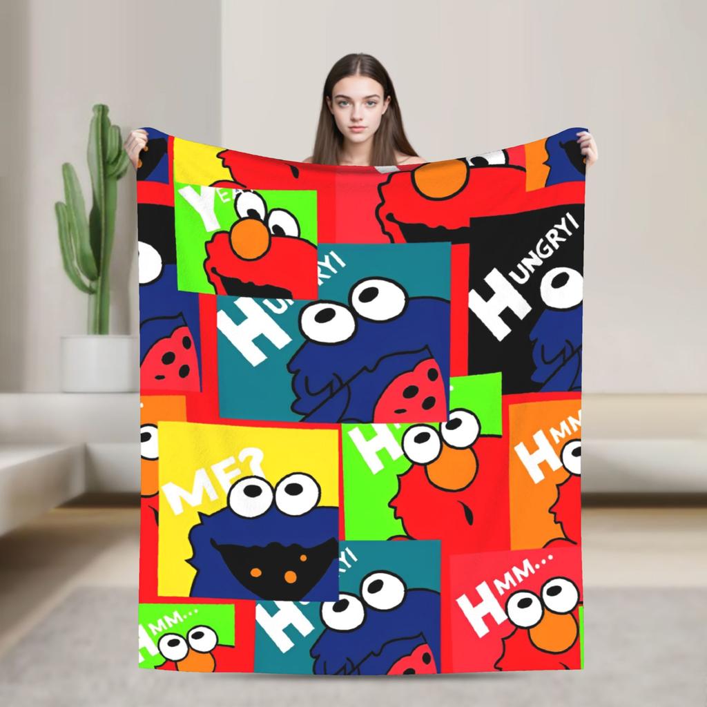 Warm Soft Blanket Travel Office Cookie Monster Elmo Throw Blanket  Flannel Bedspread For Outdoor Funny Sofa Bed Cover