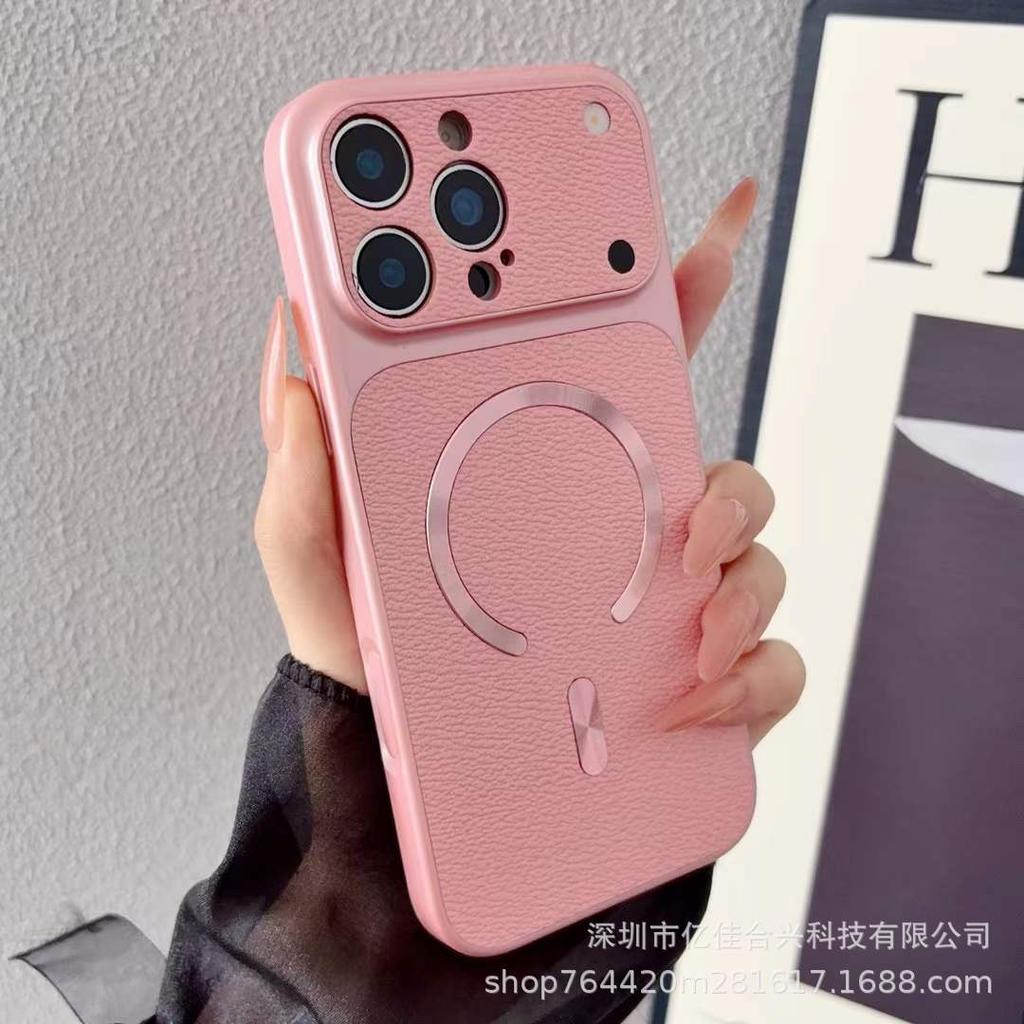 Advanced new lychee pattern magnetic attraction is suitable for iPhone17promax mobile phone case Apple 15 seconds to increase the window