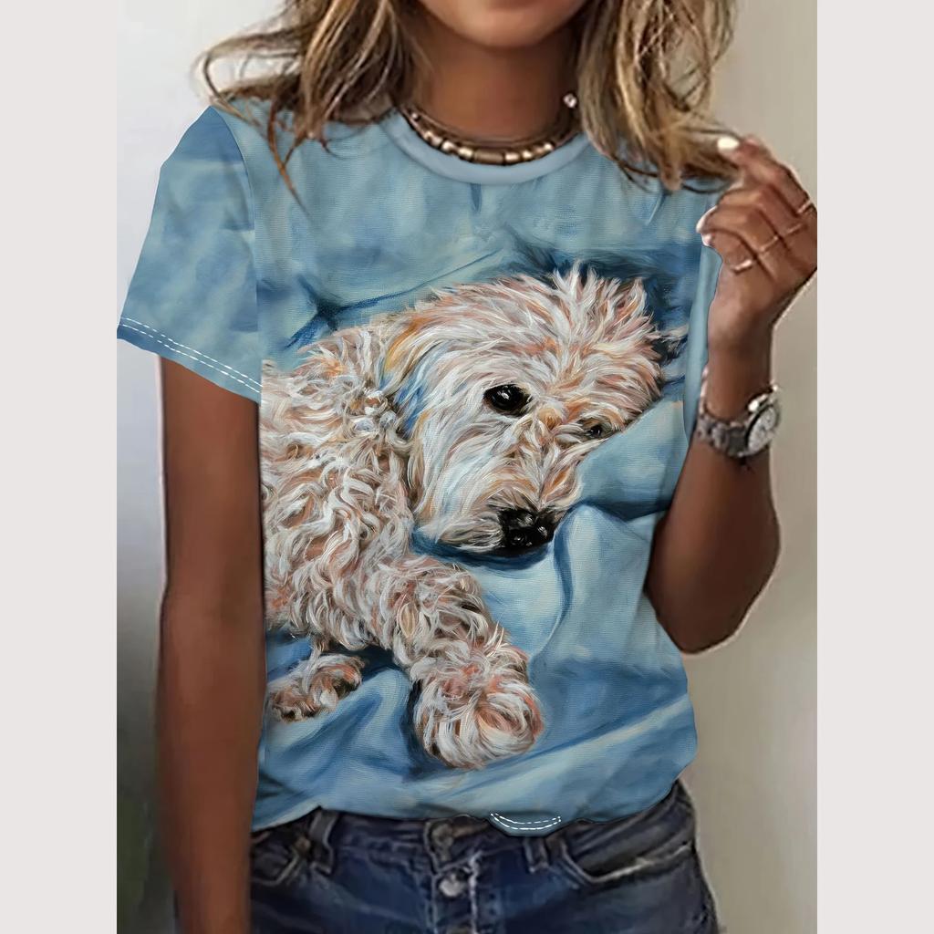 T-shirts Imprimés 3D Animaux Cartoon d'Été pour Femmes Streetwear Mode Décontracté Y2k Manches Courtes T-shirts Col Rond Hauts Vêtements