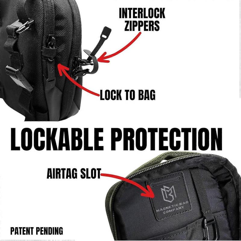 Green Crossbody Chest Bag for Men and Women, Black Magnetic Gym Bag for Travel, Work, Sports, Waterproof Material