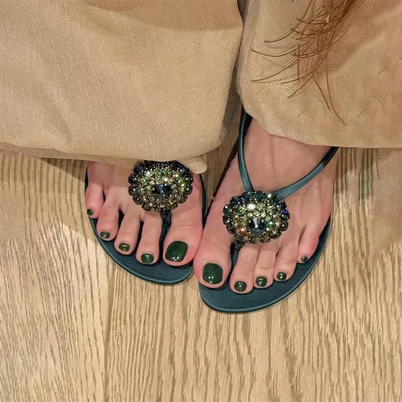 Fashion Luxury CRYSTAL Flower Decoration Clip Toe Slippers Women Sexy Slide Sandals Elegant Banquet Thin High Heels Designer Flip Flops