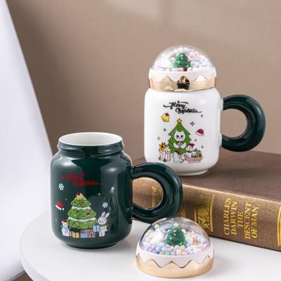 Weihnachtsgeschenk Kreative Weihnachtstasse Weihnachtslandschaft Keramiktasse Becher Tasse Niedliche Cartoon Wassertasse Weihnachtsbaum Tasse