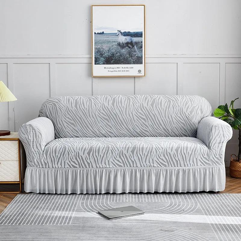 Cover With Skirt Elastic Elasticized Sofa Cover For Living Room1/2/3/4 Seat Armchair Cover Shape Home Furniture Couchcover Jacquard Living Sofa