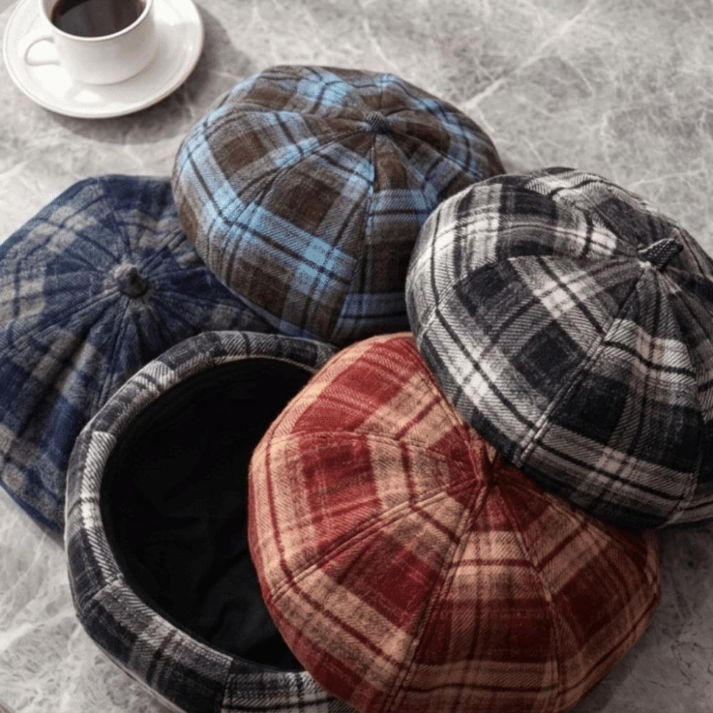 Japanese Style Plaid Beret Soft Newsboy Hat Breathable Octagonal Hat Girls