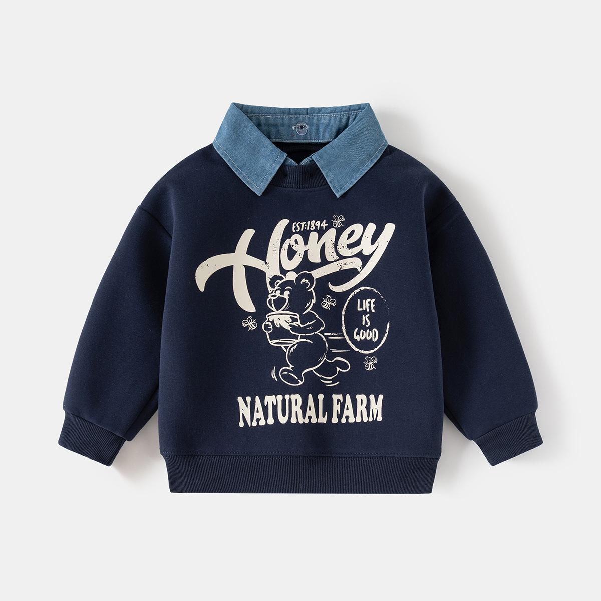 Children s fake two-piece sweater spring new Korean version children s clothing boys detachable collar jacket trendy baby top 90cm