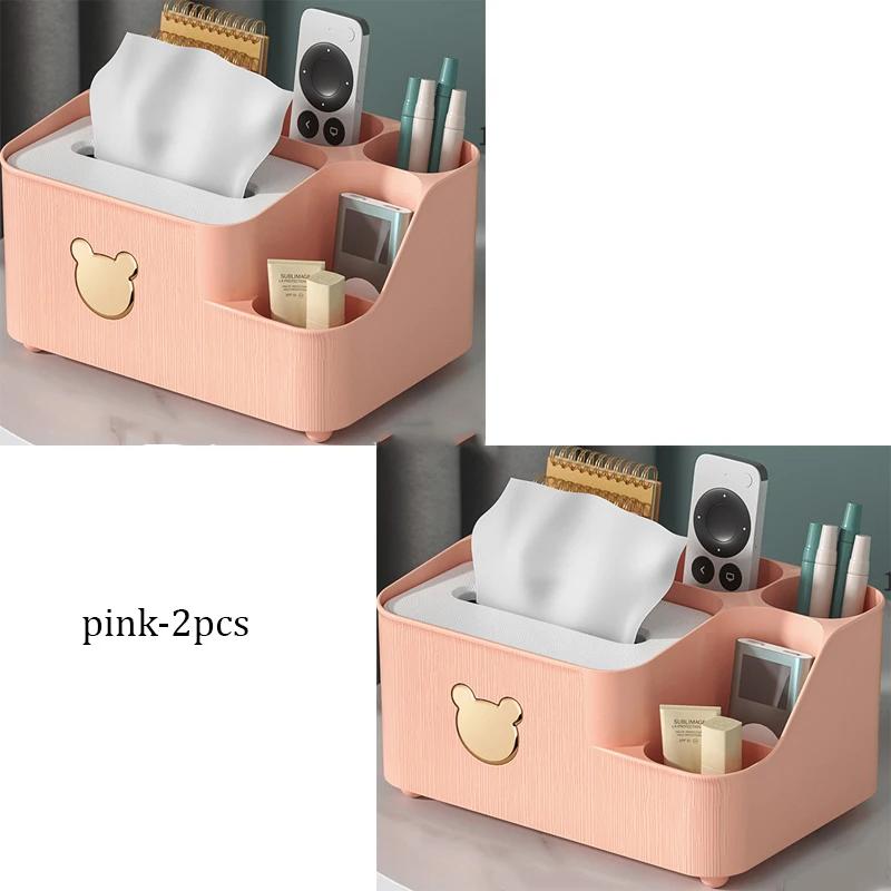Household Tissue Storage Box Desktop Cartoon Little Bear Paper Boxes Phone Holder Design Tissue Box Divided Storage Paper Boxes