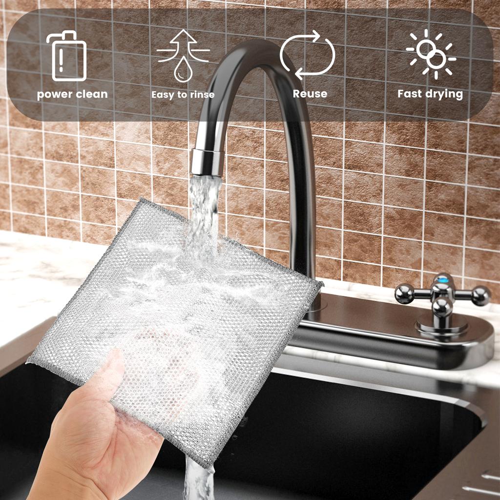 Steel Wire Cleaning Cloths Non-scratch Wire Dishcloth Metal Silver Wires Rags Rust Removal Cleaning Cloth Kitchen Cleaning