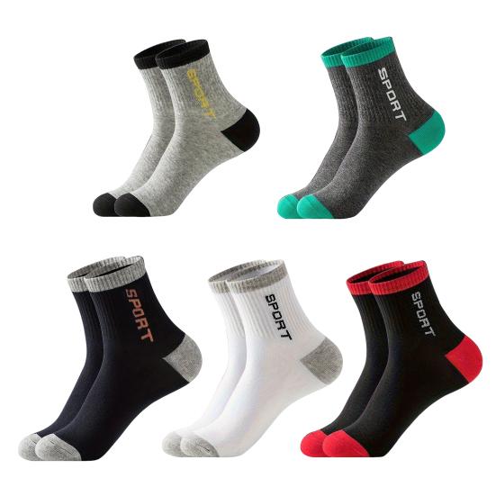 5 Pairs Men's Crew Socks Moisture-Wicking Athletic Socks Soft Breathable