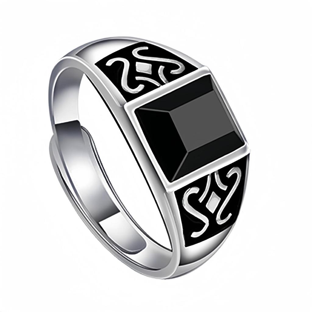 Mystischer Obsidian Totemring für Männer – Trendiges Retro-Edelsteindesign