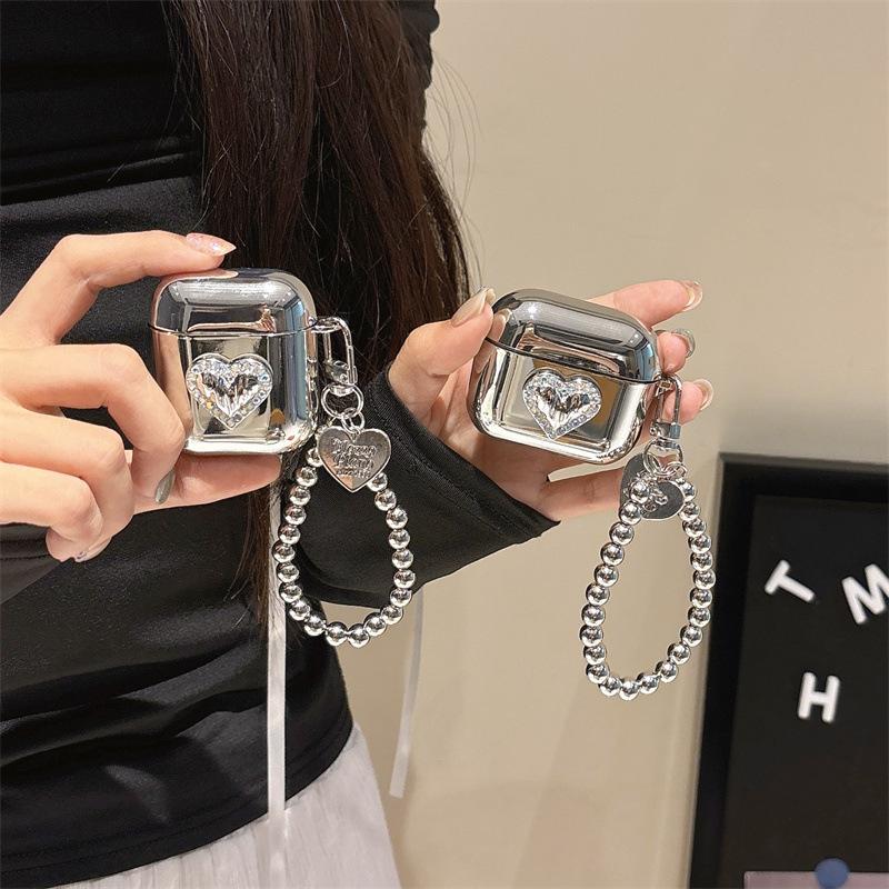 Advanced electroplated silver three-dimensional love for AirPods 1 /1 earphone protective case 1pro second and third generation girl heart