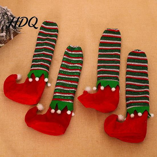 Holiday Furniture Floor Protectors 4 Pcs Christmas Table Chair Leg Covers Striped Elf Reusable Dining Decor Socks for Room Xmas Party Cute