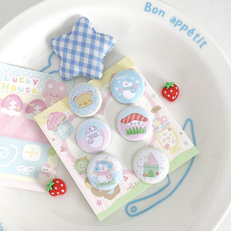 

6Pcs Cute Cartoon Mini Cartoon Retro Button Badge Kawaii Kids Backpack Pencil Bag Handheld Diy Decorative Brooch Pin Accessories