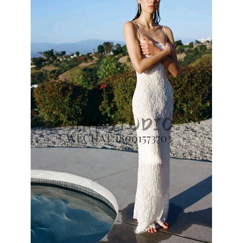 Summer French Elegance Evening Long Dress Silm White Fairy Lace Camisole Dress 3067357