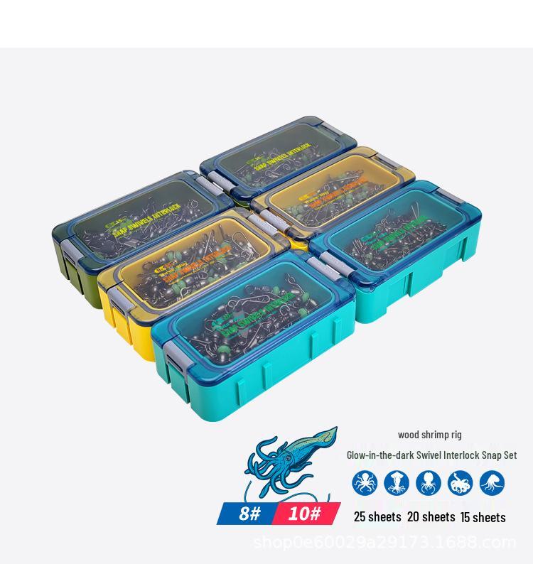 Wooden Shrimp Hook Set with Rubik's Cube Box, Luminous Beads, Swivel, Trident, and Various Pins