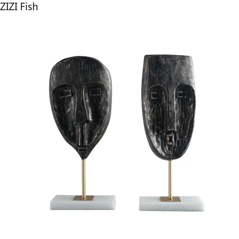 Abstract Human Face Resin Crafts Ornaments Desk Decoration Black Character Mask Statue Creative Artwork Room Aesthetics Decor
