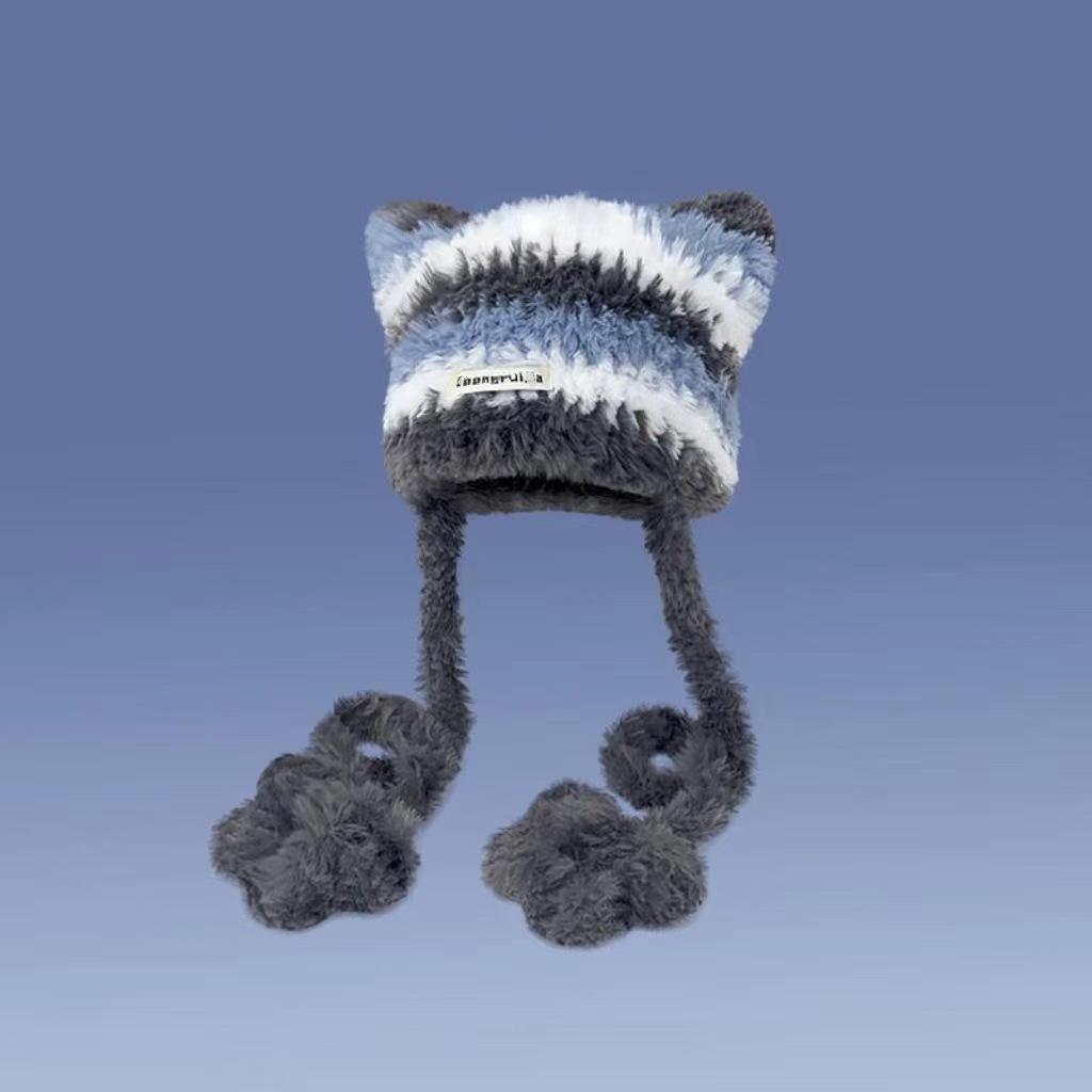 New plush hat women's autumn and winter cute knitted hat warm ear protection headgear fashionable face small wool hat