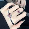 Fashion Punk Red Crystal Heart Irregular Open Adjustable Ring Bangle For Women Personality Vintage Aesthetic Jewelry Accessories