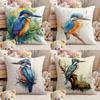 Kingfisher Watercolor Painting Pillow Case Comfort Sofa Bed Silky Elegant Invisible Zipper Custom Decorative Cushion Cover