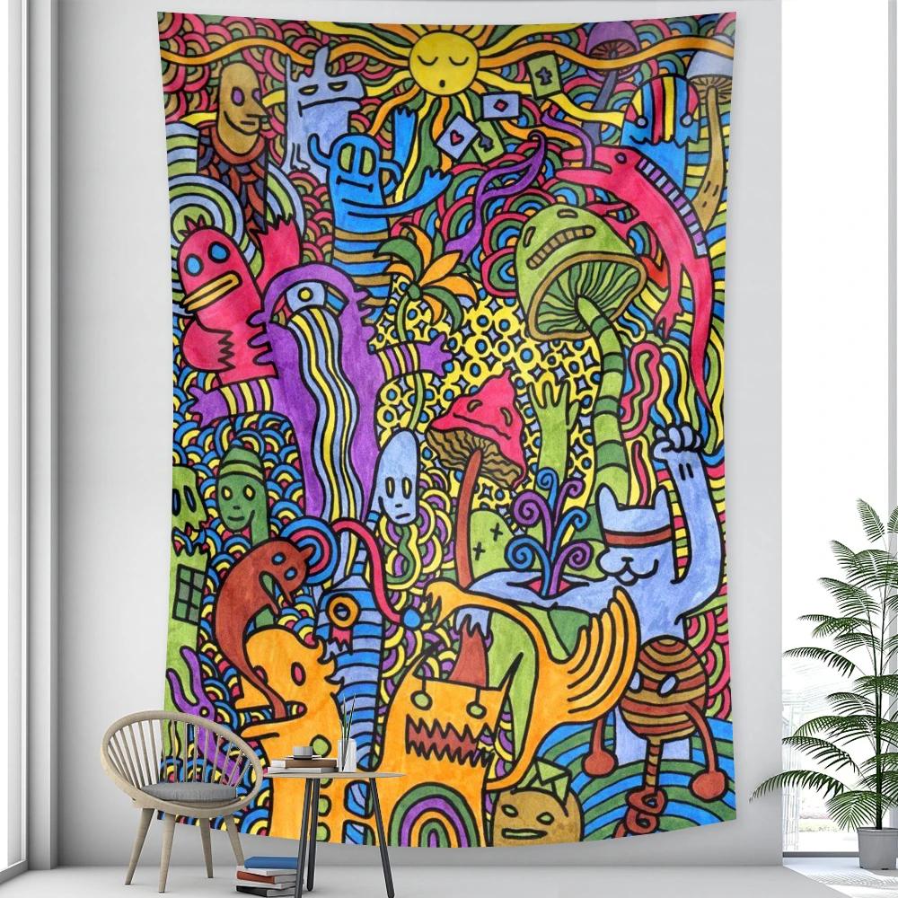 Decorative Fantasy Scene Hippie Bedroom Bed Sheet Yoga Mat Abstract Art Home Decor Tapestry