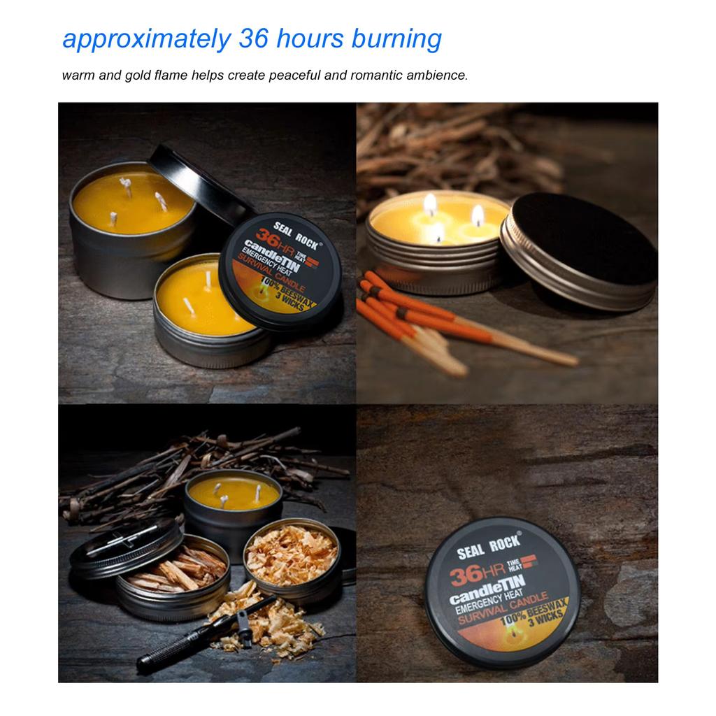 3-Wick Portable Survival Candle,Up to 36H,Burning Natural Aroma for Home,Outdoor Camping