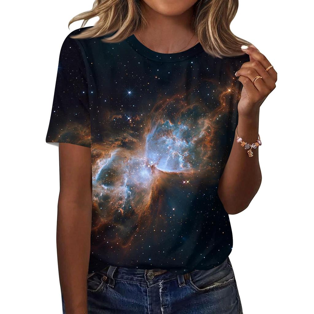 Women's Fashionable Casual Short Sleeve Print Round Neck Pullover Top