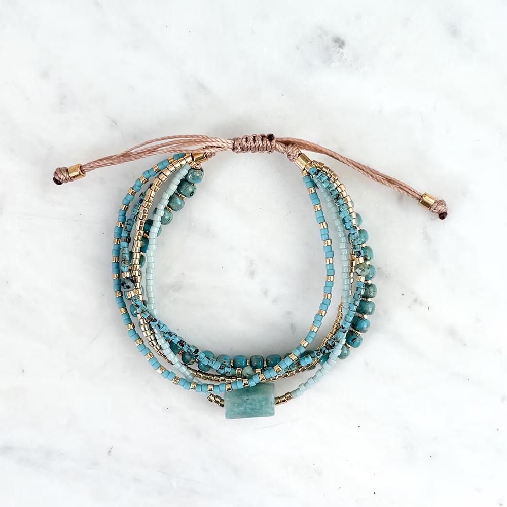KKBEAD Bohemian Stackable Beaded Bracelets for Women Turquoise Beads Multi-Layer Wrap Bracelet Boho Summer Beach Jewelry Gift