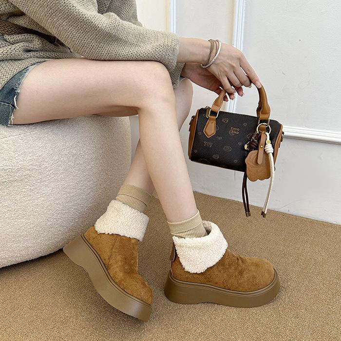 Women's Large Size Soft Sole Heightening Warm Fur One Winter Non-slip Wear-resistant Snow Boots Plush Lining Outdoor Sports Cotton Boots