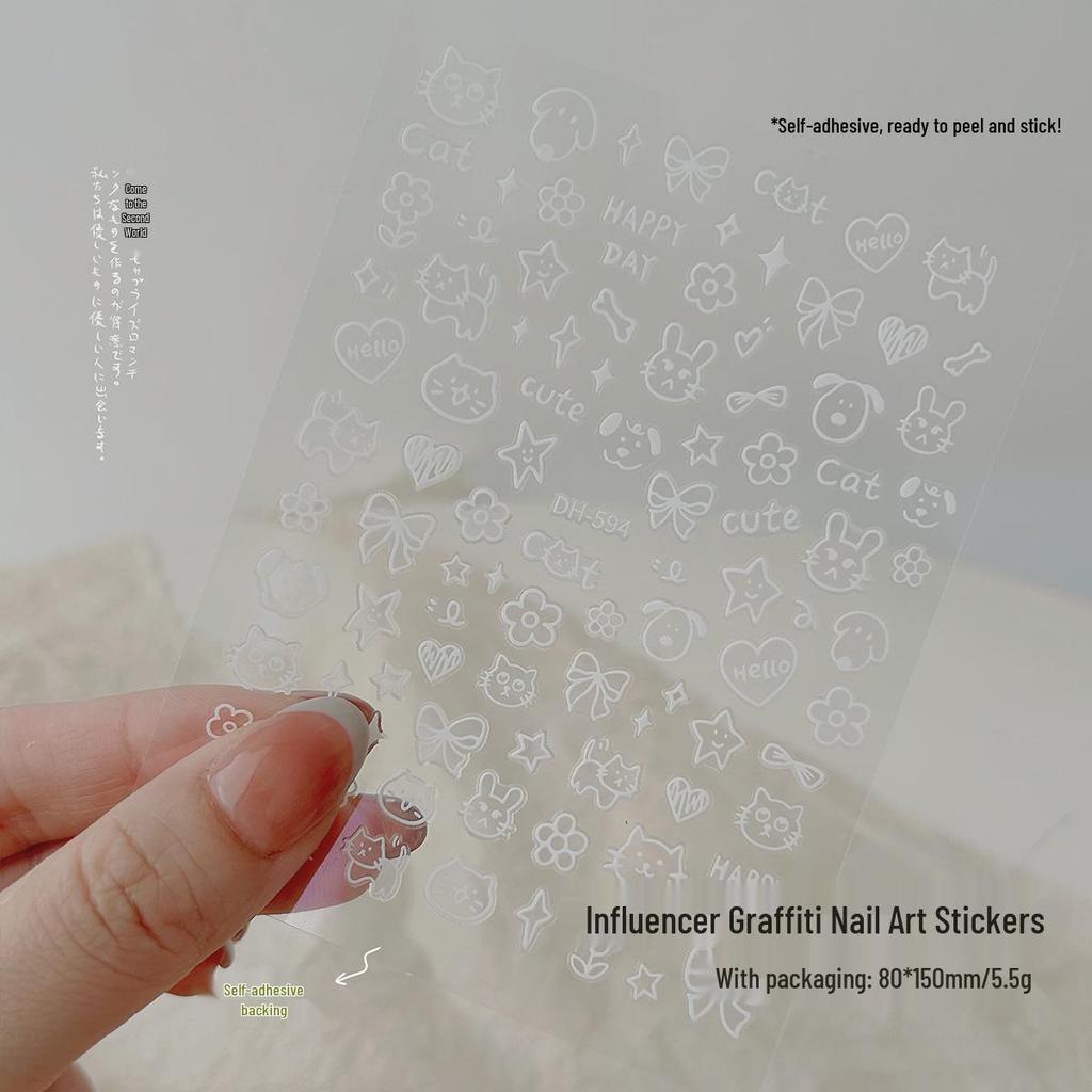 Trendy Graffiti Animal Nail Stickers - Thin & Durable Adhesive Bows