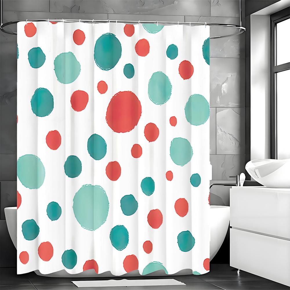 Red and Blue Polka Dot Shower Curtain, Bathroom Decorative Shower Curtain, Waterproof Shower Curtain with Hooks