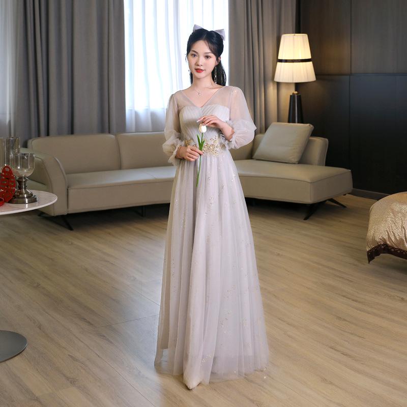 2026 Light Silver Gray One-Shoulder Sequined Bridesmaid & Evening Gown
