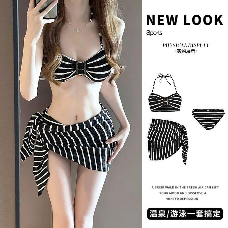 Bikini Swimsuit Women s Three-piece Striped Sexy Seaside Resort Hot M