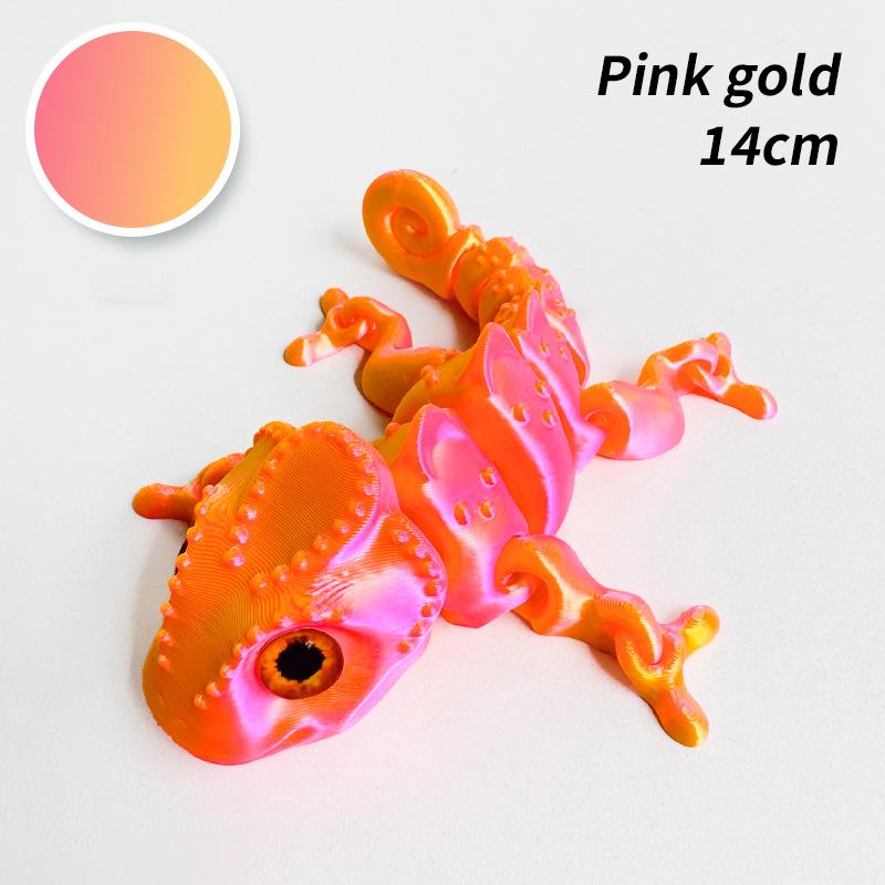 10/14CM 3D Printed Chameleon Figurine Joint Movable Chameleon Model with Simulation Eyes Gradient Color Chameleon Toy Gifts Kids