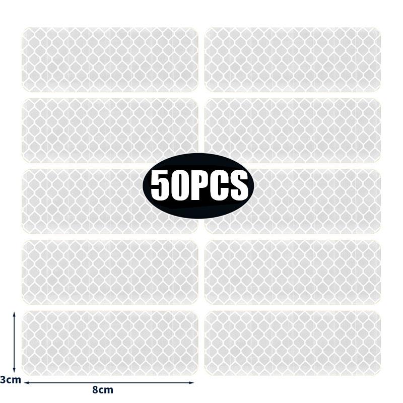 50/10pcs Car Bumper Reflective Stickers Reflective Warning Strip Tape Secure Reflector Stickers Decals Safety Warning 3*8CM