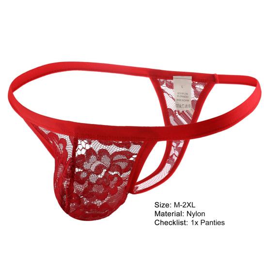 Men Underpants Hollow Out Lace Embroidery Slim Fit Comfortable Breathable T-back See-through Mesh U Convex Thongs Sleeping Clothes