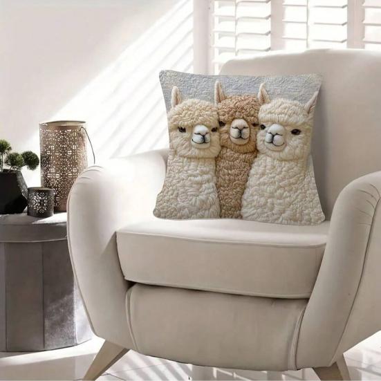 Alpaca Pillow Cover Imitation Embroidery Alpaca Pattern Pillowcase Rustic Throw Pillow Cover for Sofa Couch Bedroom Living Room Car Decor
