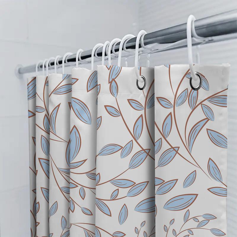Luxury Bathroom Decorbeautiful Blue Floral Shower Curtain With Rustic Brown Leaf Pattern For Home Interior Design Available In M