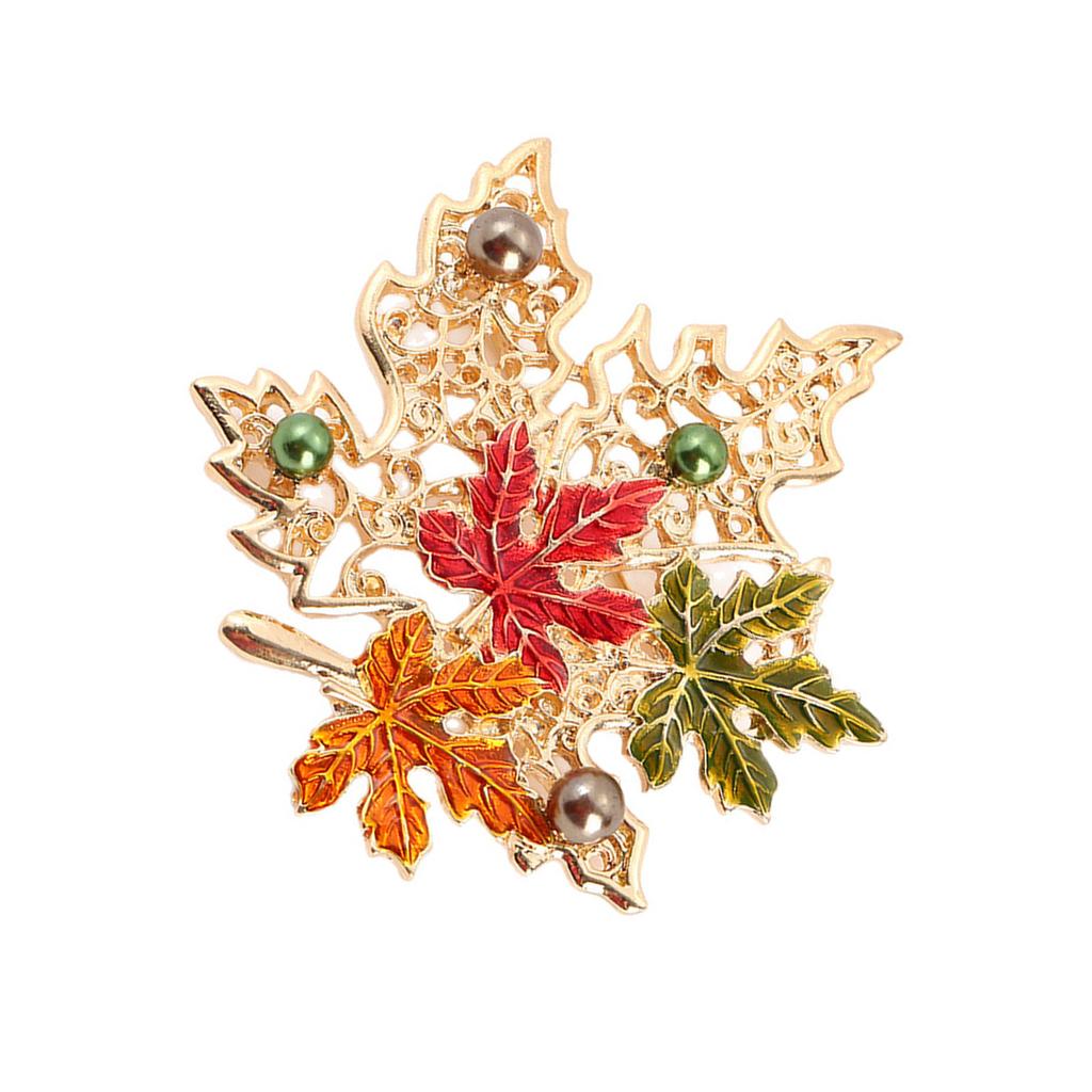 Elegant Maple Brooch for Women Vintage Inspired Alloy Crystals Embellished Accessory for Weddings Parties Daily Wear