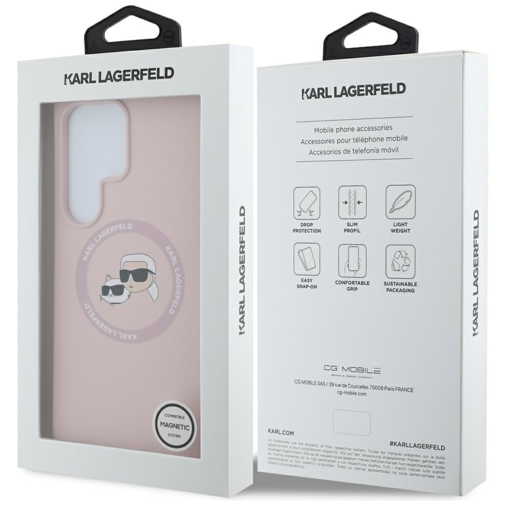 Hülle Karl Lagerfeld Silikon Doppelköpfe und Kreis Magsafe für Samsung Galaxy S25 Ultra Pink