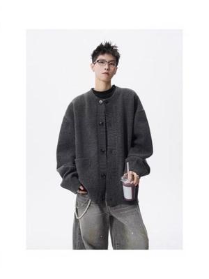 Herren Retro Amerikanischer Cardigan Pullover - Herbst Trendig, Fauler Stil Strickware, High Street Lässige Jacke mit Großen Taschen für Paare