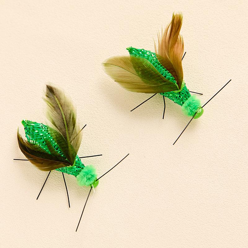 2pcs Simulation Insect Shapes Feather Cat Toy Replacement Head Kitten Cat Teaser Pet Toy